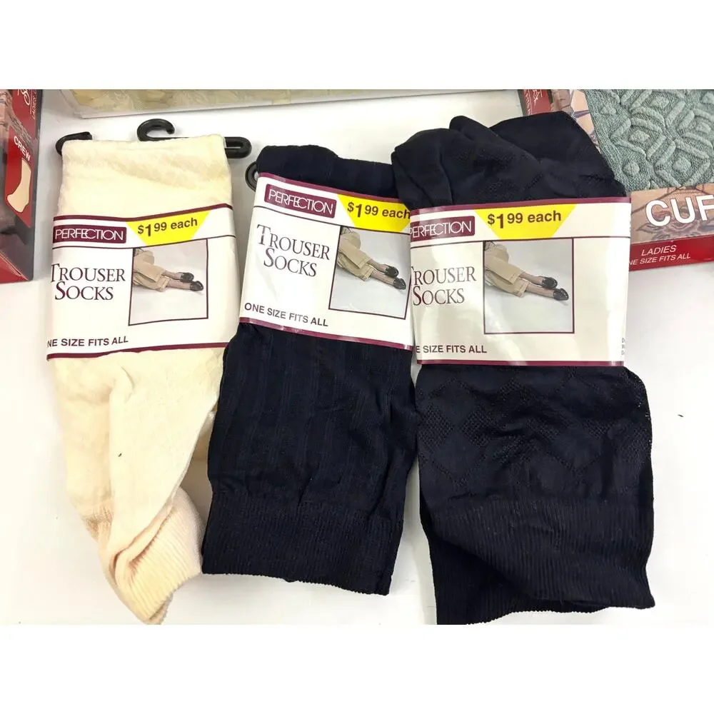 Vintage Lot of 8 Ladies‎ Slipper Socks & Trouser Socks NWT Fleece Lined One Size